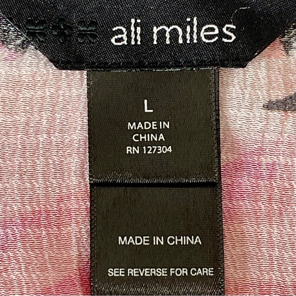 Ali Mikes Multi-colored Bell Sleeve Wire Point Collar Abstract Blouse Sz L - Picture 2 of 9